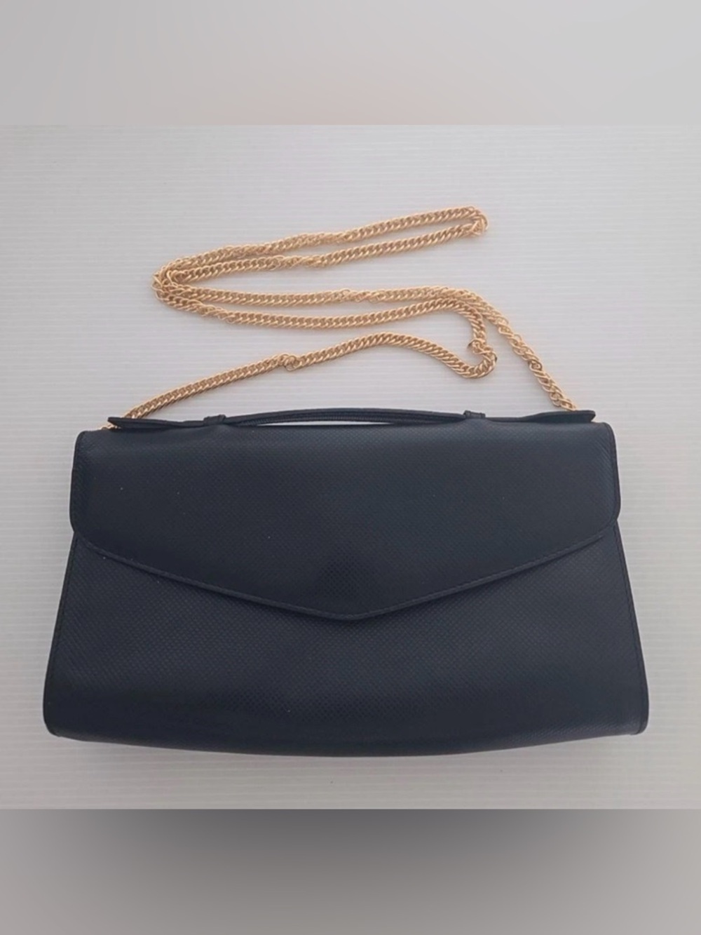 Bottega Veneta Vintage Black Envelope Clutch with Gold Chain Strap
